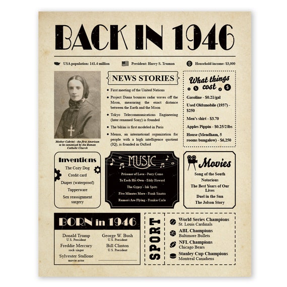 Back In 1946 Vintage Newspaper Poster Unframed 8x10 74th Etsy back-in-1946-vintage-newspaper-poster-unframed-8x10-74th-etsy