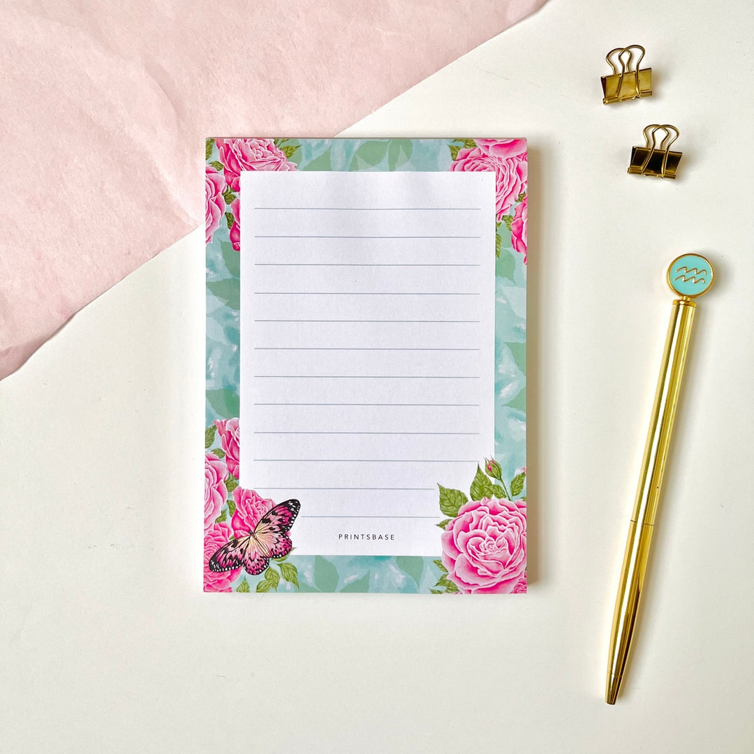 Pink Roses and Butterfly Notepad, Pink Butterfly Notepad, Teal Notepad ...