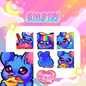 Kawaii Rat Emotes - Cute Premade P2U Pack for Twitch & Discord Pink Chibi Rainbow Magical Mouse