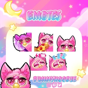 Kawaii Furby Twitch Emotes - 5 Cute Pink 90s Retro Furbies Premade P2U Pack for Twitch & Discord