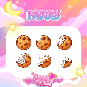 Chocolate Chip Cookie Badges - Twitch Subscriber, Bit, Channel Points Badge & Emotes Progressive Kawaii Cookies