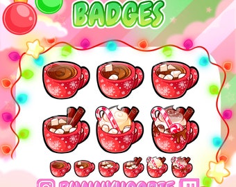 Hot Chocolate Badges - Twitch Christmas Sub, Bit, Channel Points Badge Pack Premade P2U Hot Cocoa Cozy Progressing Drinks