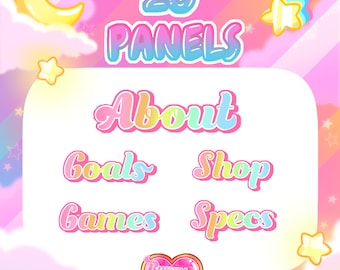 Kawaii Retro Pastel Panels - 20 Twitch Panels Ready to Use Premade Transparent P2U Set Aesthetic Dreamy