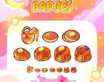 Kawaii Pancake Badges - Twitch Subscriber Bit Channel Points Premade P2U Badge Pack Syrup bottle