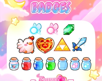 Kawaii Zelda Badges - Cute Premade P2U Pack for Twitch & Discord Emotes / Badges Fairy Fantasy RPG