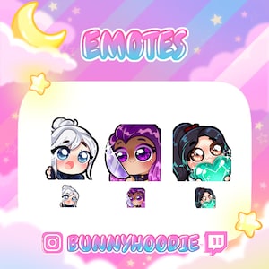 Cute Valorant Twitch Emotes - Jett Reyna Sage Premade Emote Pack P2U Kawaii Art