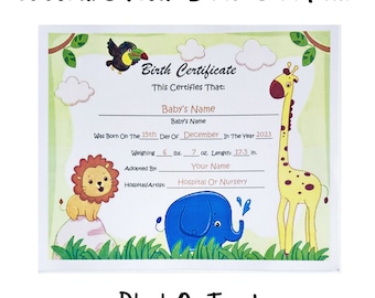 Blank or Typed Reborn/Silicone Baby Birth Certificate -  This Is A Physical Copy - NOT A Digital Download!