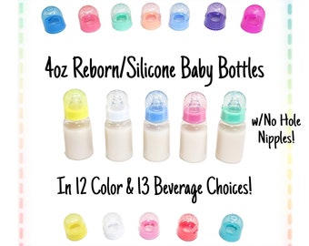 4oz Reborn/Silicone Baby Bottle - 12 Colors & 13 Beverages