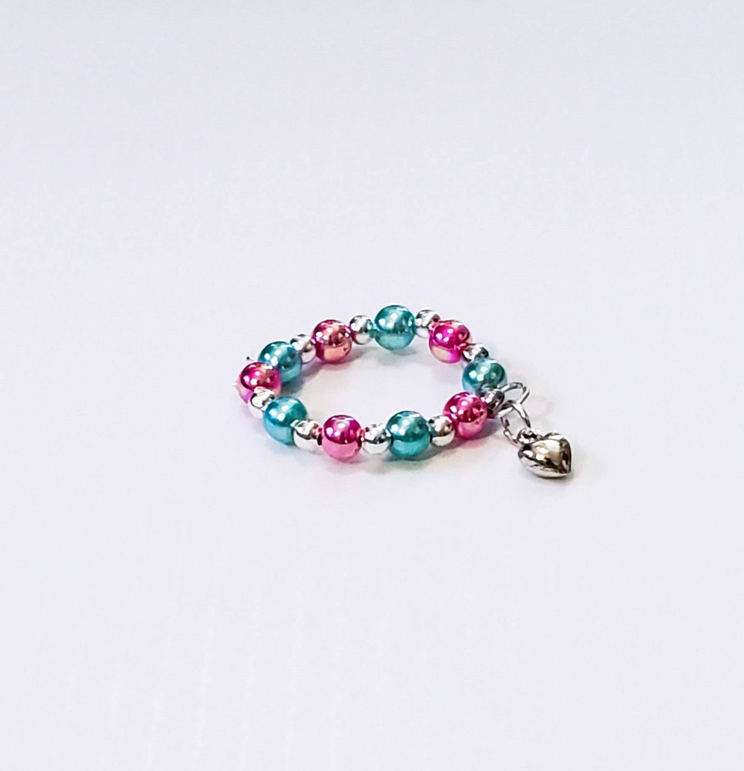 Beaded Reborn Baby Charm Bracelet Teal and Pink Iridescent Etsy