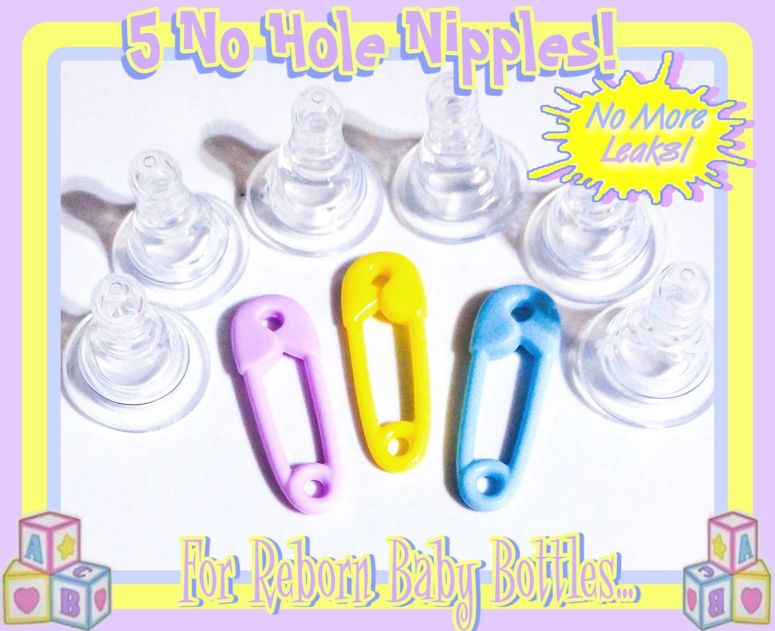 Dolls Reborn 10 No Hole Nipples For Reborn Baby Prop Bottles Holeless Nipples = Leak Free!