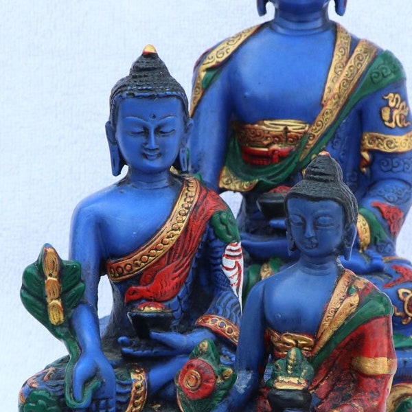 Medicine Buddha Statue From Nepal For Healing Also Called Meditation Buddha of Resin Lapis Color For Home Mediation and Spritiual Decoration