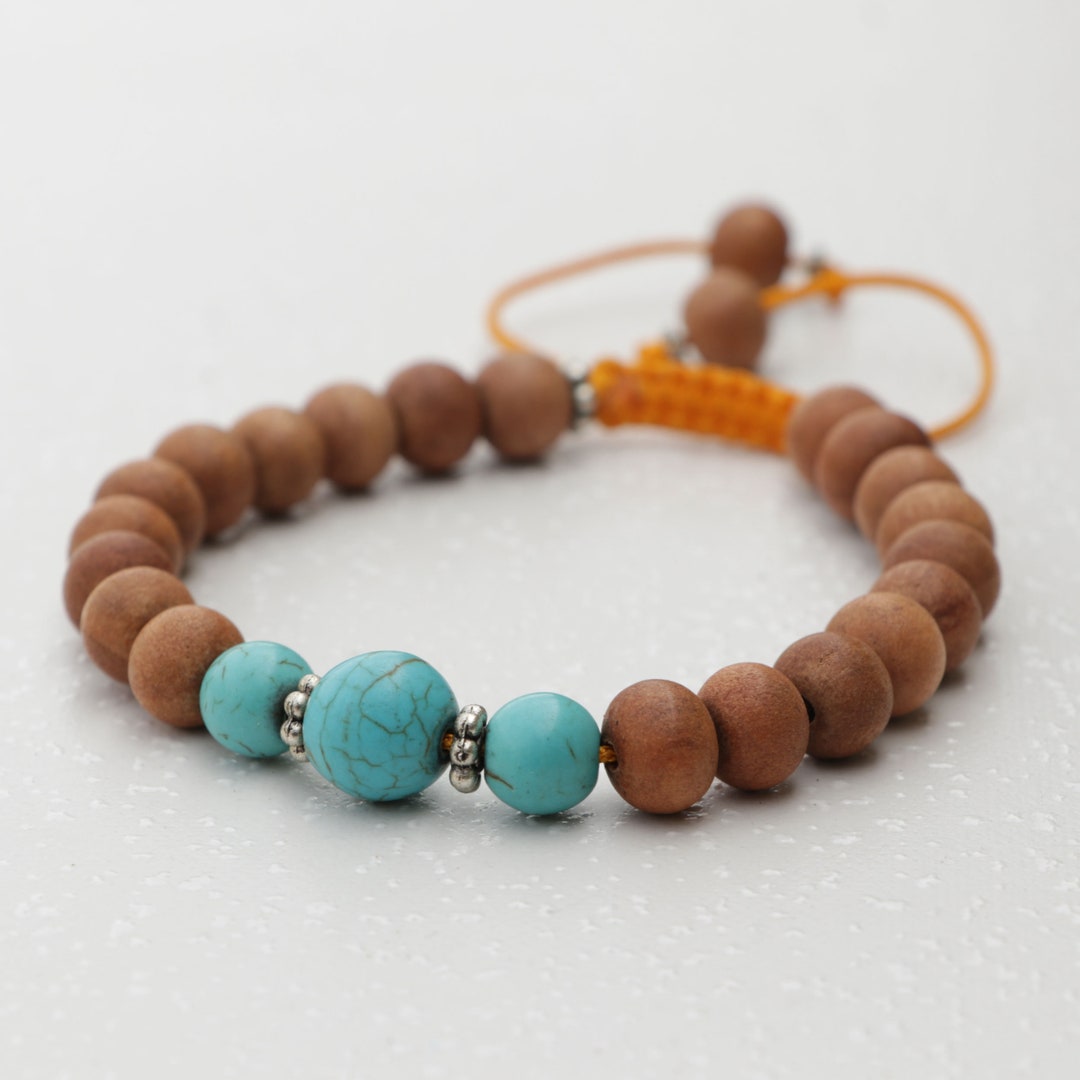 Harmony Bracelet Sandalwood Wrist Mala Bracelet With Turquoise Stone
