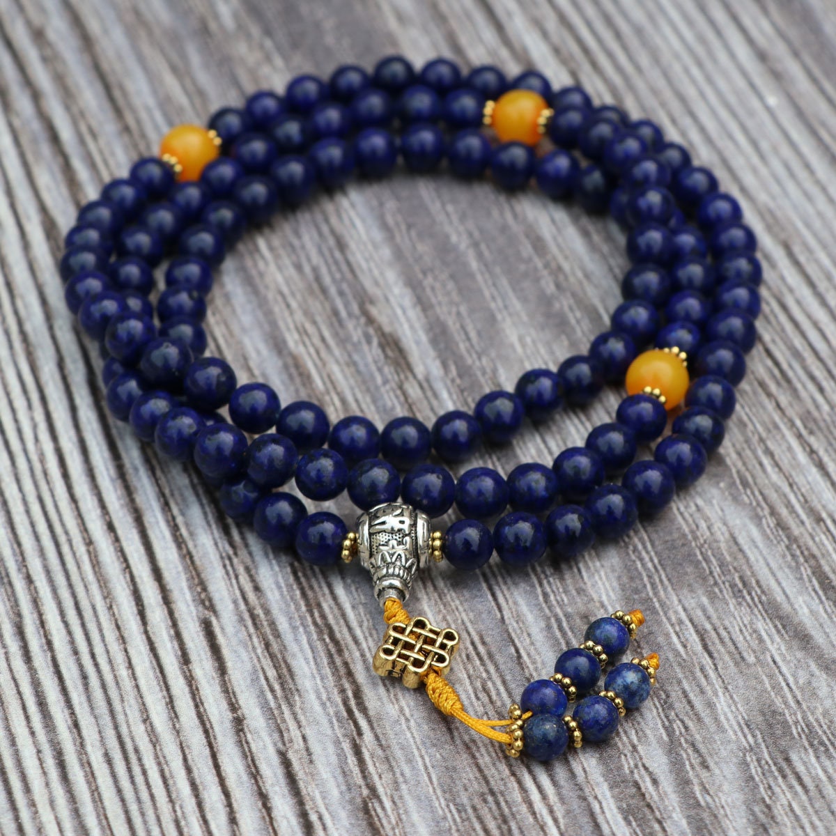 Lapis Lazuli and Selenite Bracelet - Golden Lotus Mala