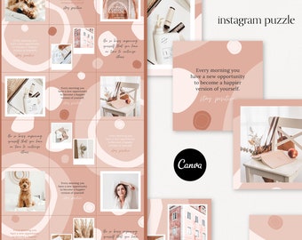 Instagram Puzzle Template for Canva | Instagram Template, Puzzle Feed, Canva Templates, Instagram Feed, Instagram Posts, Pink Post Template