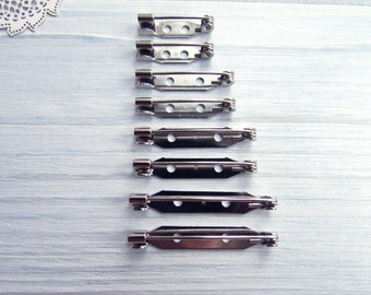 110 Pcs Japanese Silver Brooch Pins Backs set: 20, 25, 30, 35mm
