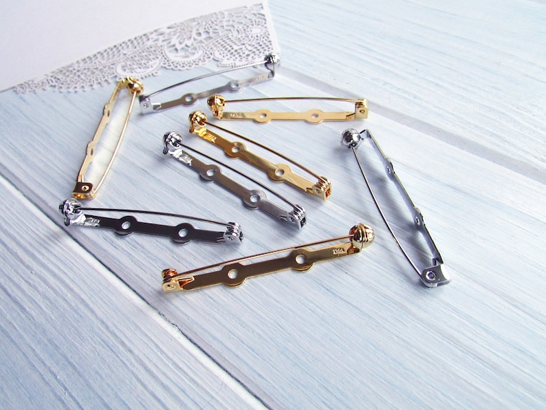 10 Pcs Brass 45 Mm Mix Metal Brooch Pin Safe Lock 178 Inch Etsy