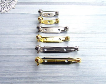105 Pcs Brass mix silver gold 20, 28, 35 mm Metal Brooch Pin Safe Lock Made in Japan Japanese Brooch Basis Findings Brooch pin Safety Catch