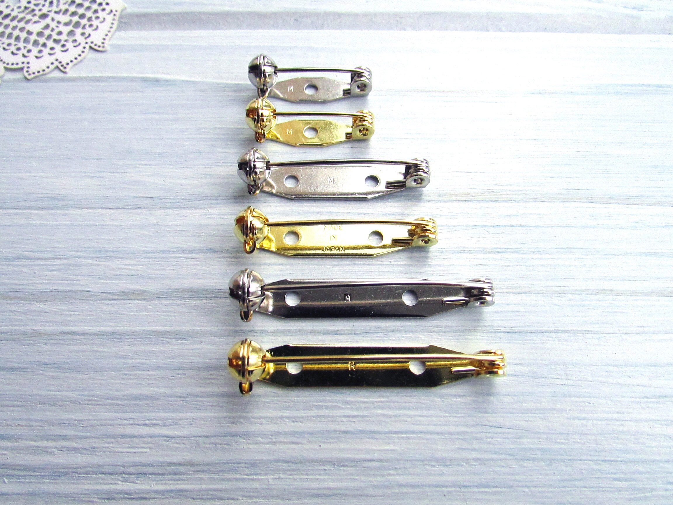 100 Pcs Brass Mix Silver Gold 20, 28, 35 Mm Metal Brooch Pin