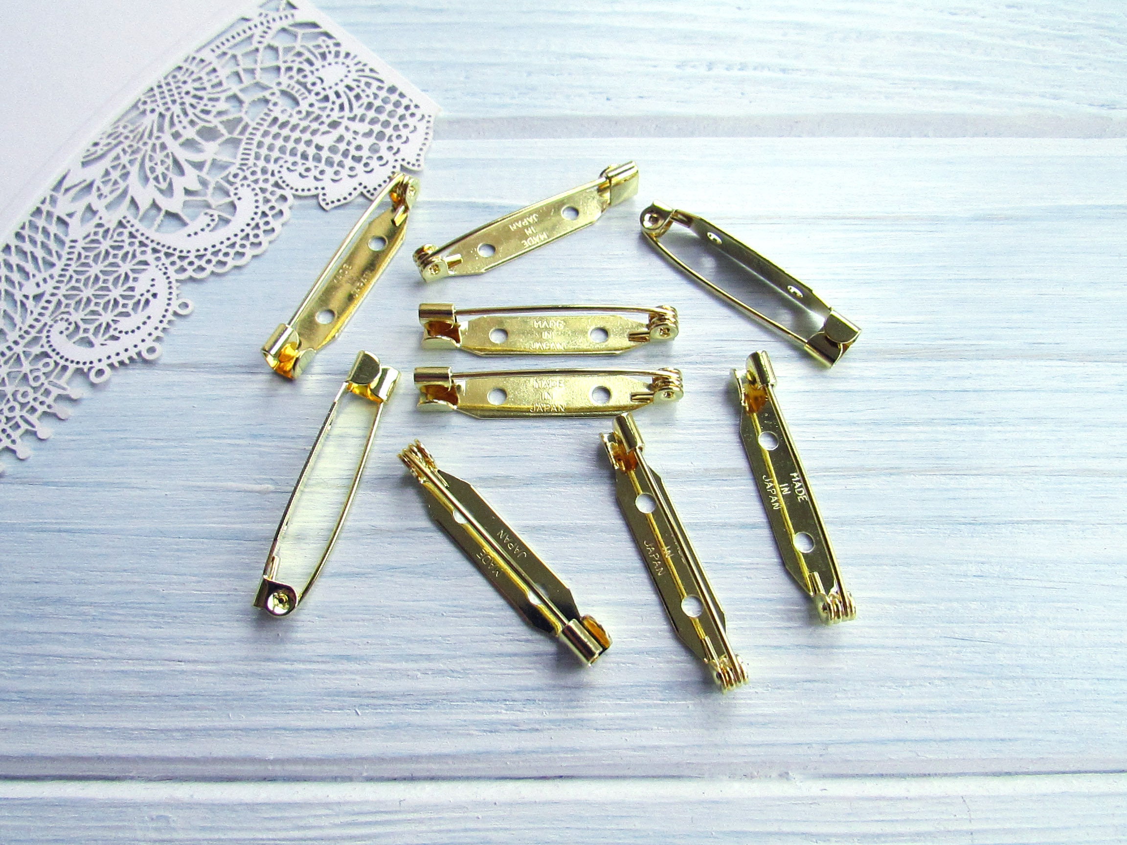 20 Pcs Brass 30 Mm Gold Metal Brooch Pin 1,18 Inch Made in Japan