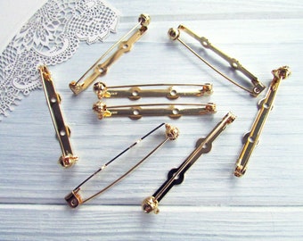 10 Pcs Brass 45 mm gold Metal Brooch Pin Safe Lock 1,78 inch Made in Japan Japanese Brooch Basis Findings Brooch pin with Safety Catch