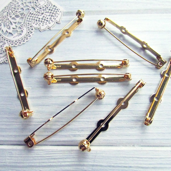 10 Pcs Brass 45 mm gold Metal Brooch Pin Safe Lock 1,78 inch Made in Japan Japanese Brooch Basis Findings Brooch pin with Safety Catch