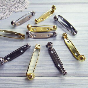88 Pcs mix silver gold 20, 28, 35, 45mm Metal Brooch Pin Safe Lock Made in Japan Japanese Brooch Basis Findings Brooch pin with Safety Catch image 8