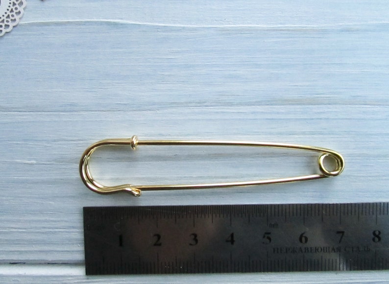 10 Pcs Safety pin brooches 70 mm gold Brooch Pin Backs Brooch Holders 2.75 inch image 10