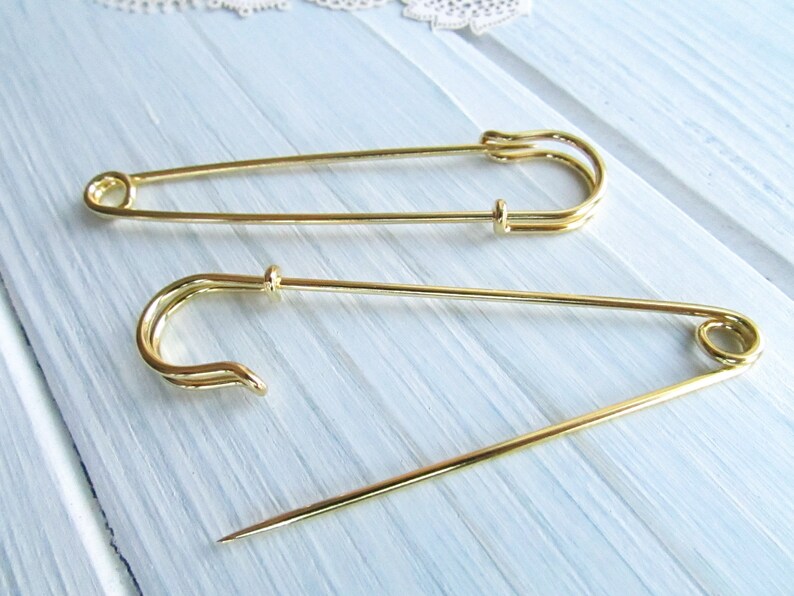 10 Pcs Safety pin brooches 70 mm gold Brooch Pin Backs Brooch Holders 2.75 inch image 3