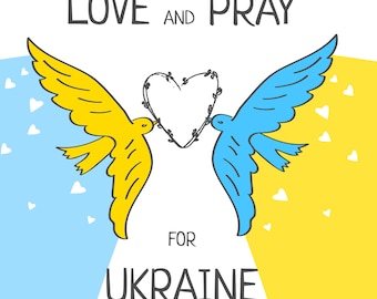 Affiche Aimez et priez pour l'Ukraine, oeuvre d'art colombe (téléchargement numérique)