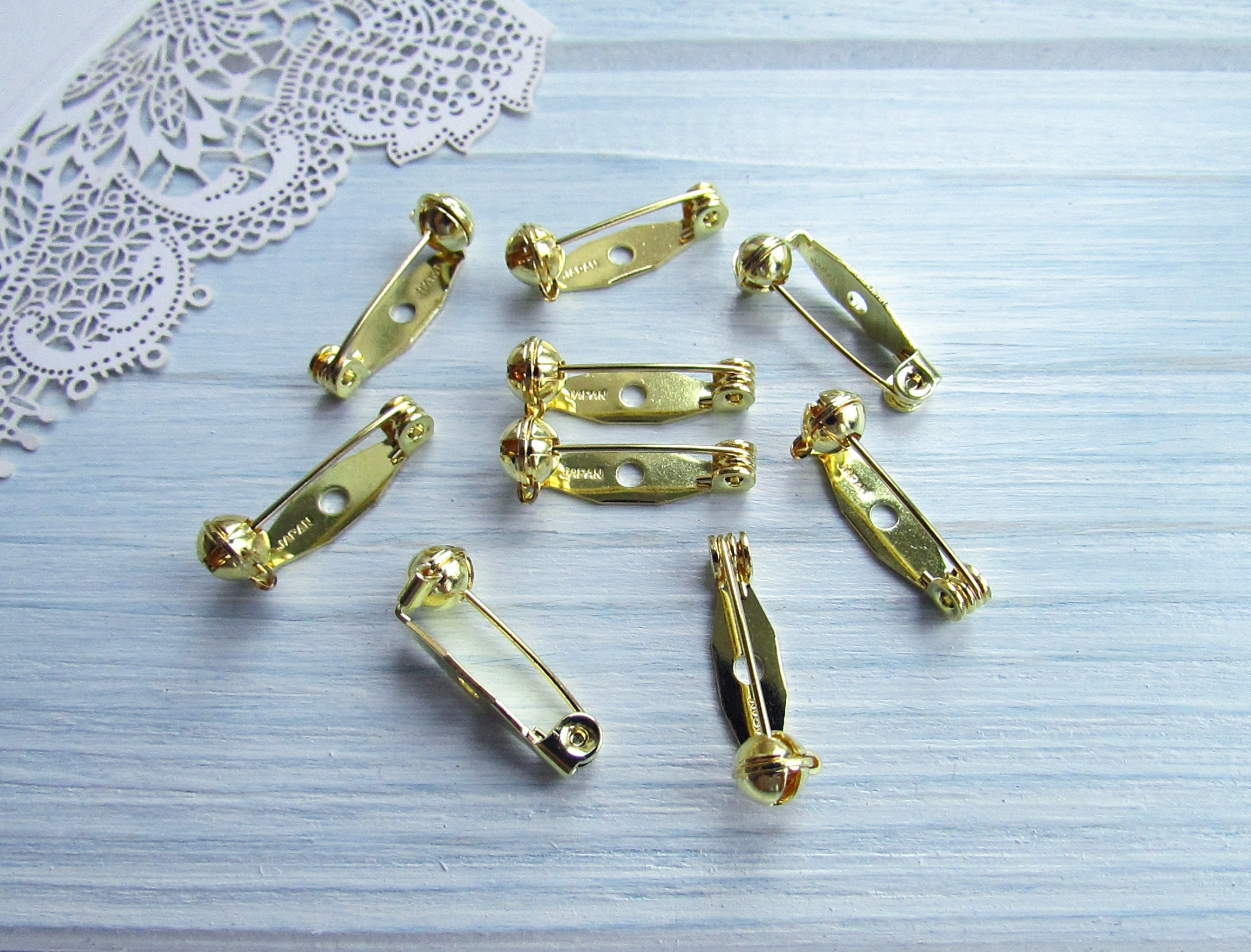 20 Pcs Brass 20 Mm Gold Metal Brooch Pin Safe Lock 078 Inch Etsy