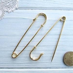 10 Pcs Safety pin brooches 70 mm gold Brooch Pin Backs Brooch Holders 2.75 inch image 6