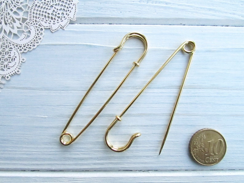 10 Pcs Safety pin brooches 70 mm gold Brooch Pin Backs Brooch Holders 2.75 inch image 6