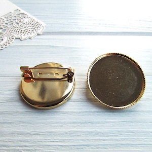 1 Pcs Brass 25 mm gold Brooch Pin Backs, Brooch Base, Round Blank, Brooch Findings Brooch Holders 0,98 inch Made in Japan