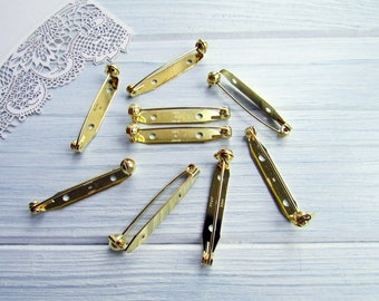 20 Pcs Brass 35 mm gold Metal Brooch Pin Safe Lock 1,38 inch Made in Japan Japanese Brooch Basis Findings Brooch pin with Safety Catch