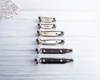 95 Pcs Japanese Silver Brooch Pin Backs set: 20, 28, 35mm with Safety Catch