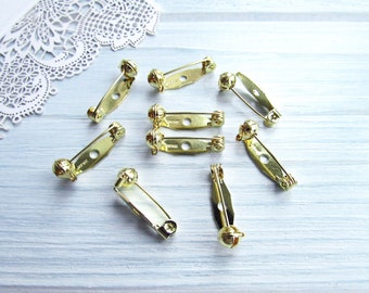 20 Pcs Gold Metal 20mm Brooch Pin Backs with Safety Catch: Japanese Brooch Findings