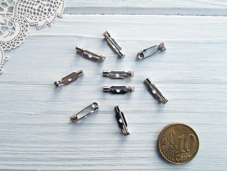 20 Stück Messing 15 mm Silber Metall Brosche Pin 0,59 Inch Made in Japan Brosche Basis MetallTeile für handgemachte japanische Brosche Schmucknadel Bild 6