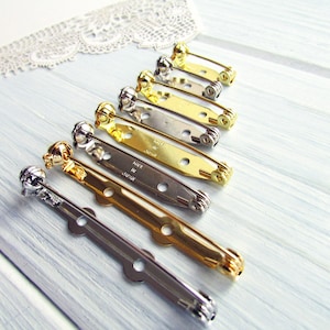 88 Pcs mix silver gold 20, 28, 35, 45mm Metal Brooch Pin Safe Lock Made in Japan Japanese Brooch Basis Findings Brooch pin with Safety Catch image 3