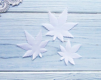 50 pcs Maple Leaf, satin white, cut-out pre-starched leaves for artificial flowers making