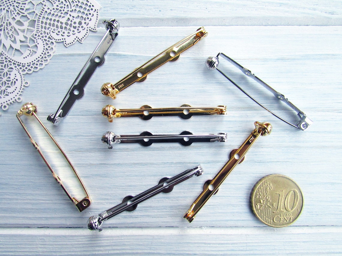 10 Pcs Brass 45 Mm Mix Metal Brooch Pin Safe Lock 178 Inch Etsy