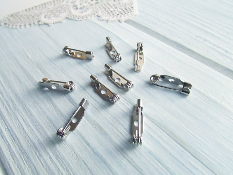 20 Stück Messing 15 mm Silber Metall Brosche Pin 0,59 Inch Made in Japan Brosche Basis MetallTeile für handgemachte japanische Brosche Schmucknadel Bild 7