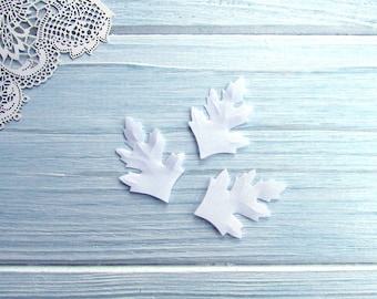 Satin weiße Chrysanthemen Blätter: Mini vorgestärkte Cutouts