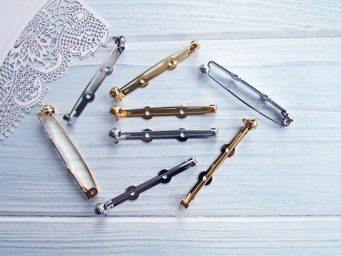 10 Pcs Brass 45 Mm Mix Metal Brooch Pin Safe Lock 178 Inch Etsy