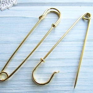 10 Pcs Safety pin brooches 70 mm gold Brooch Pin Backs Brooch Holders 2.75 inch image 9