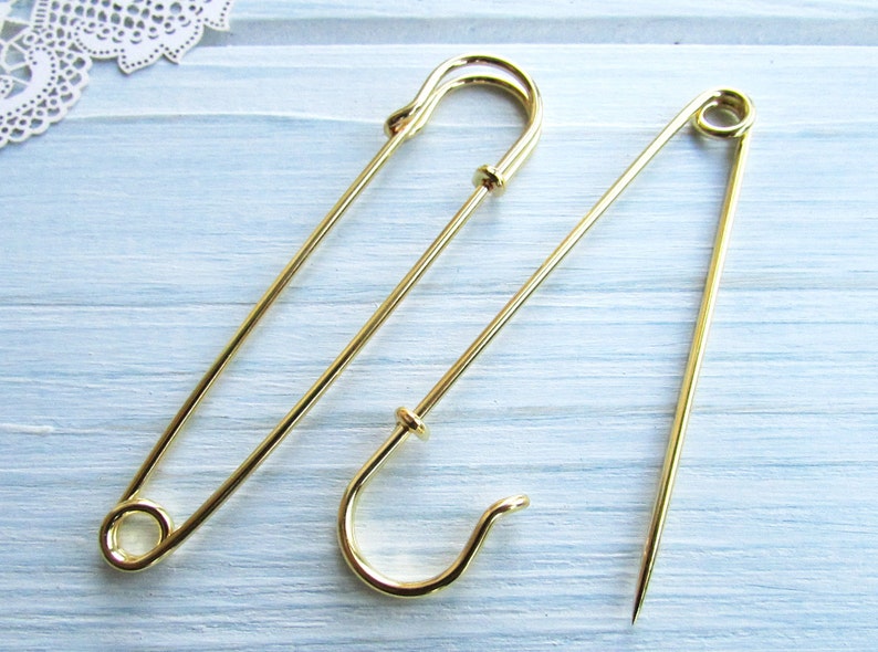 10 Pcs Safety pin brooches 70 mm gold Brooch Pin Backs Brooch Holders 2.75 inch image 9