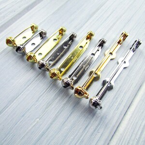 88 Pcs mix silver gold 20, 28, 35, 45mm Metal Brooch Pin Safe Lock Made in Japan Japanese Brooch Basis Findings Brooch pin with Safety Catch image 4