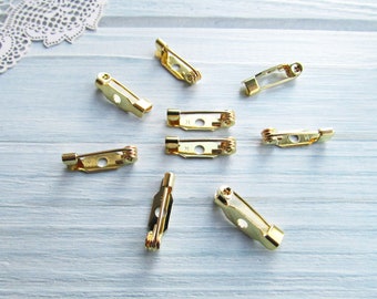 20 Pcs Brass 15 mm gold Metal Brooch Pin 0,59 inch Made in Japan Brooch Basis Metal Findings for Handmade Japanese Brooch jewellery pin