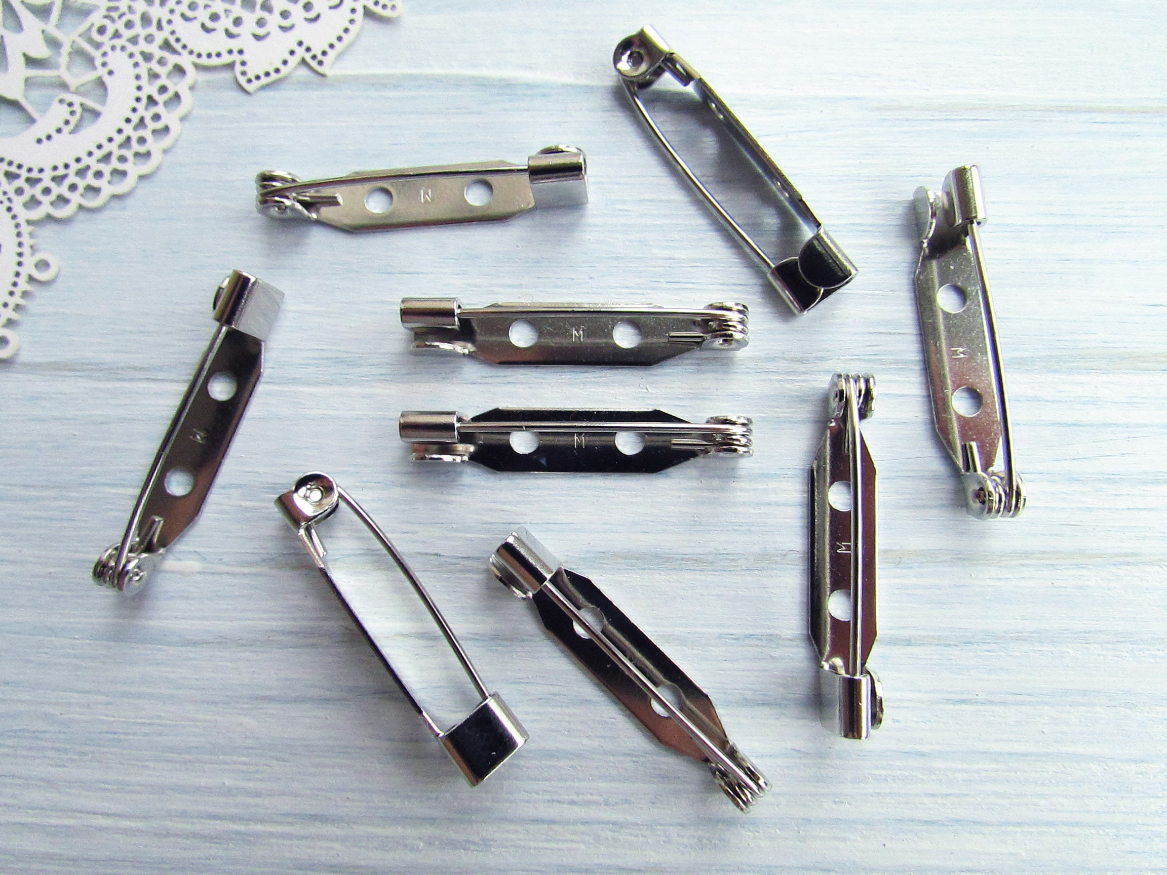 牛型金属オブジェ 部位名刻印 20 Pcs Brass 25 Mm Silver Metal Brooch Pin 0,98 Inch Made in