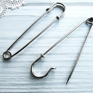 10 Pcs Safety pin brooches 70 mm silver Brooch Pin Backs Brooch Holders 2.75 inch