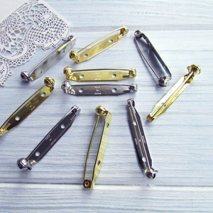 88 Pcs mix silver gold 20, 28, 35, 45mm Metal Brooch Pin Safe Lock Made in Japan Japanese Brooch Basis Findings Brooch pin with Safety Catch image 9